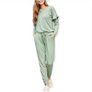 Matilda Jane Resting Day Mint Green Ruffle Sleeve Pocket Jumpsuit